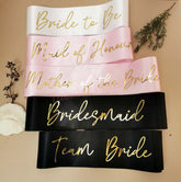 Black Hens Script Gold Lettering Sash
